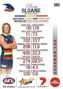 2016 Select Footy Stars - Hot Numbers #HN5 Rory Sloane Back